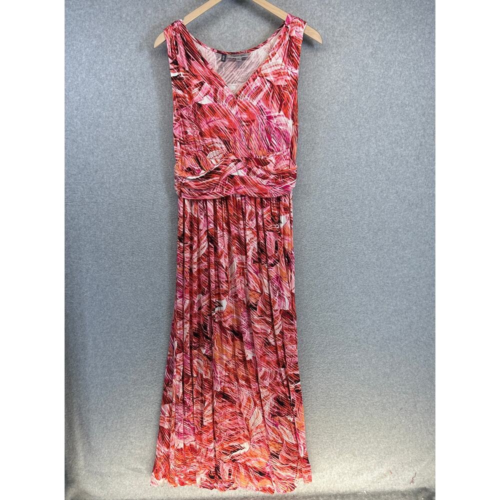 Jennifer Lopez Dress Womens Size XL Petite Pink Floral Maxi Sleeveless V-Neck